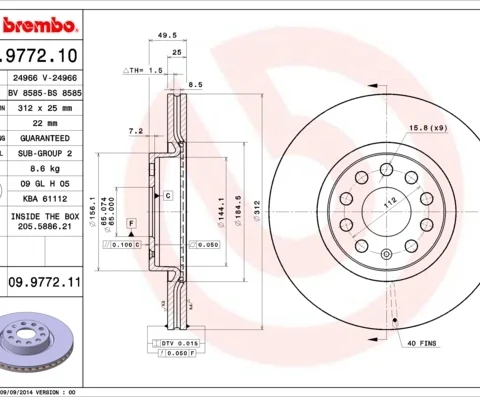 Disc frana BREMBO 09.9772.11 — VW Passat