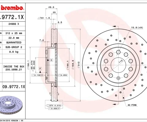 Disc frana BREMBO 09.9772.1X — VW Passat