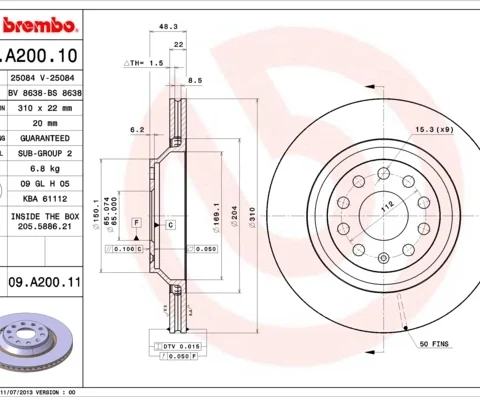 Disc frana BREMBO 09.A200.11 — VW Passat