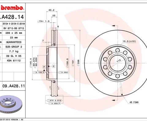 Disc frana BREMBO 09.A428.11 — VW Passat