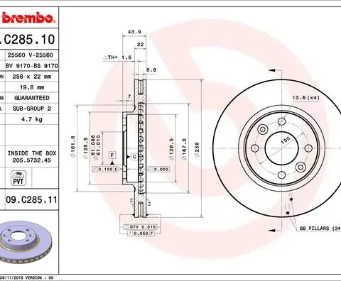 Disc frana BREMBO 09.C285.11 — Dacia Logan