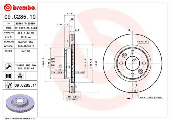 Disc frana BREMBO 09.C285.11 — Dacia Logan