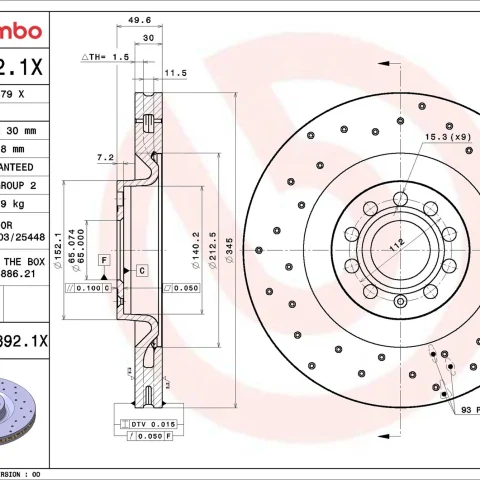 Disc frana BREMBO 09.C892.1X — VW Passat