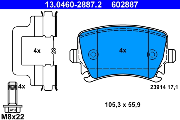 set placute frana,frana disc ATE 13.0460-2887.2 — VW Passat