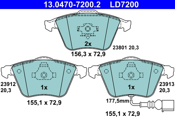 set placute frana,frana disc ATE 13.0470-7200.2 — VW Passat