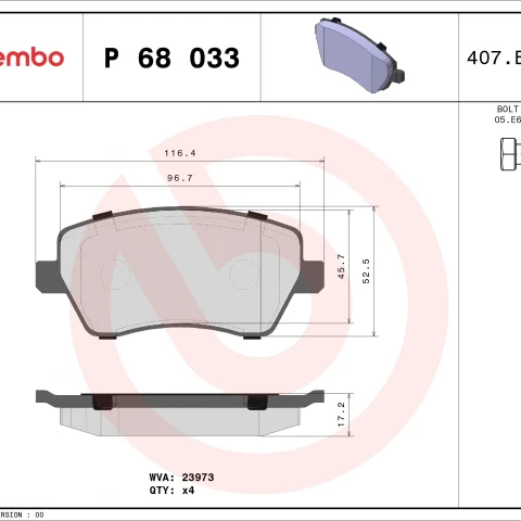 set placute frana,frana disc BREMBO P 68 033X — Dacia Logan