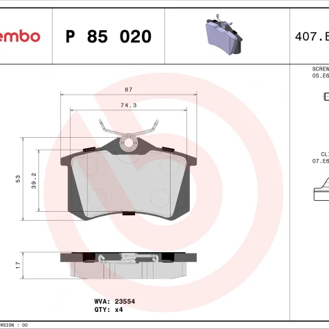 set placute frana,frana disc BREMBO P 85 020X — VW Passat