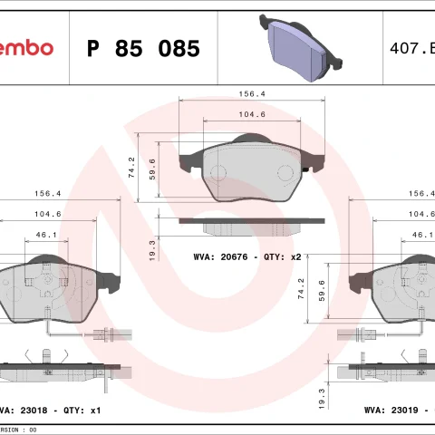 set placute frana,frana disc BREMBO P 85 085 — VW Passat