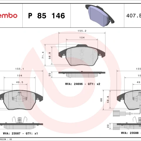 set placute frana,frana disc BREMBO P 85 146 — VW Passat