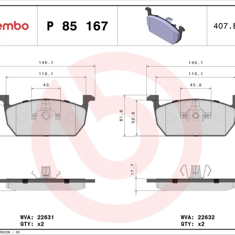 set placute frana,frana disc BREMBO P 85 167 — Skoda Fabia
