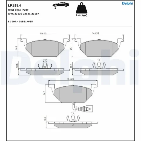 set placute frana,frana disc DELPHI LP1514 — Skoda Fabia