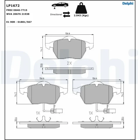 set placute frana,frana disc DELPHI LP1672 — VW Passat