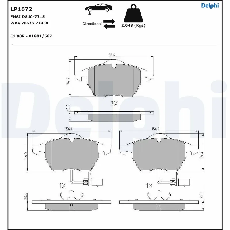 set placute frana,frana disc DELPHI LP1672 — VW Passat